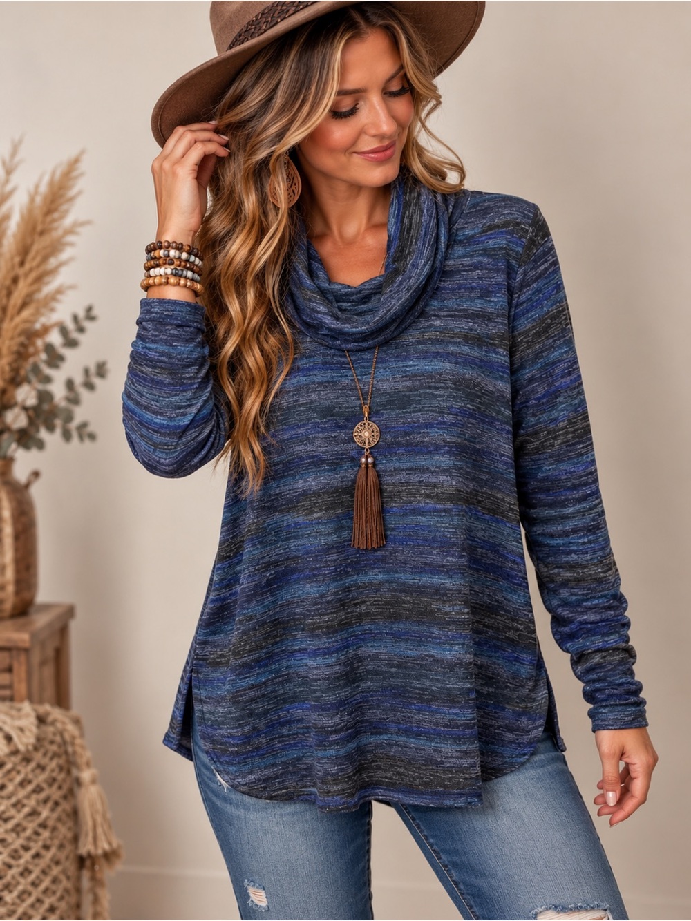 💙🖤 NWT Croft & Barrow Cowl Neck Sweater Size L Cozy Boho Style ✨